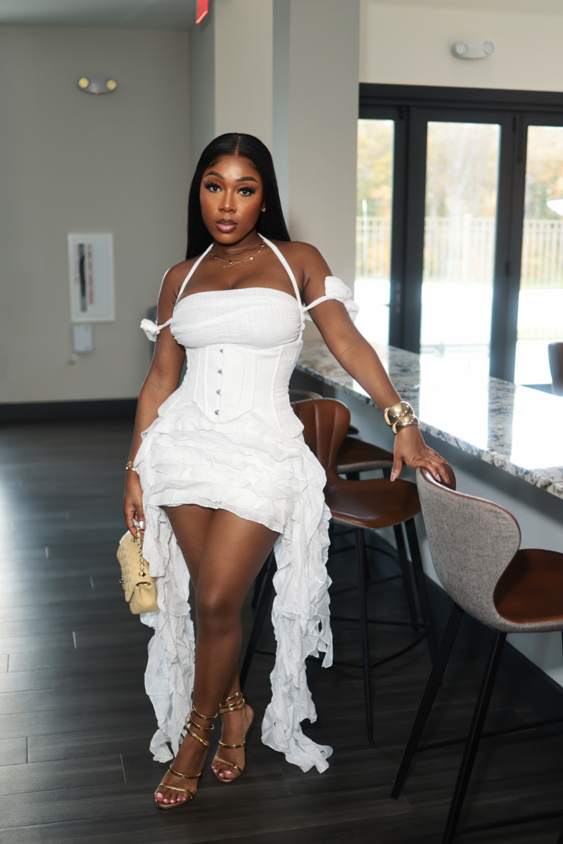 corset dress set Mlanie White Corset Dress & Mesh Skirt Set