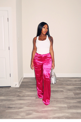 Pink Satin Cargo Pants