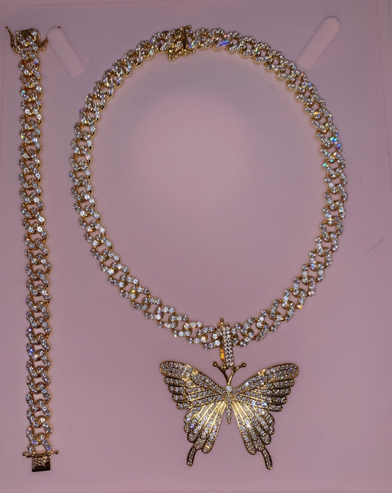 Cuban link butterfly pendant